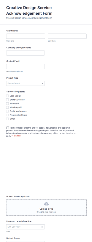 Creative Design Service Acknowledgement Form Template