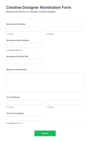Creative Designer Nomination Form Template