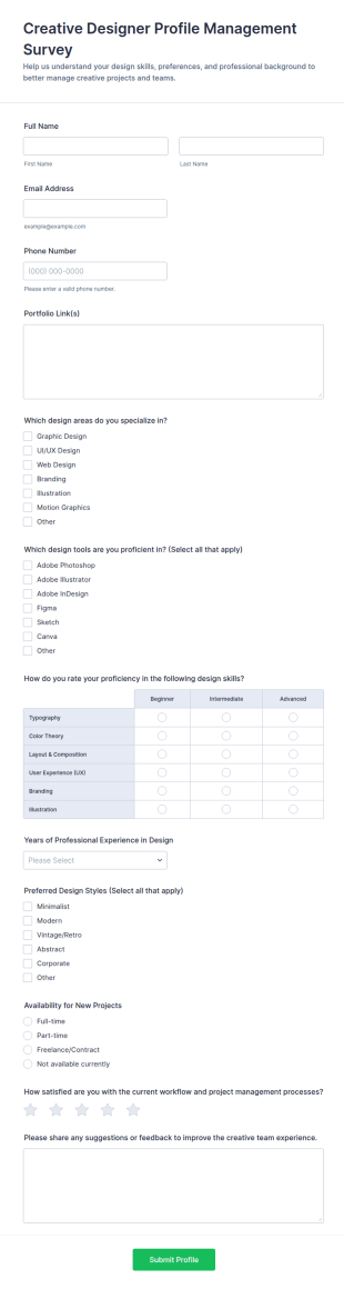 Creative Designer Profile Management Survey Form Template