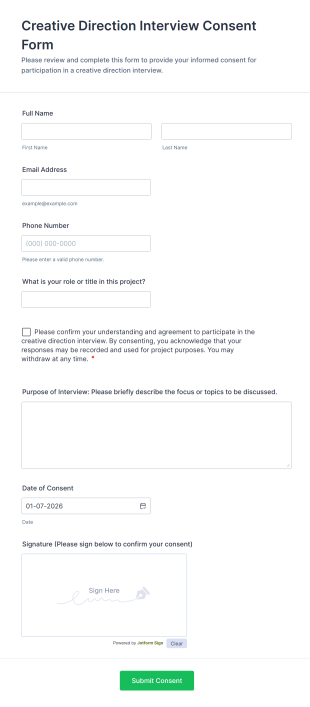 Creative Direction Interview Consent Form Template