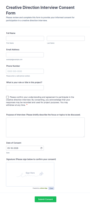 Creative Direction Interview Consent Form Template