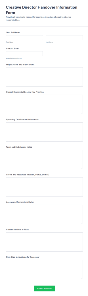 Creative Director Handover Information Form Template