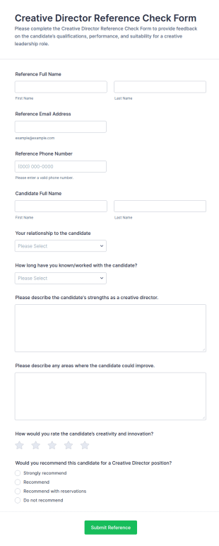 Creative Director Reference Check Form Template