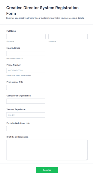 Creative Director System Registration Form Template