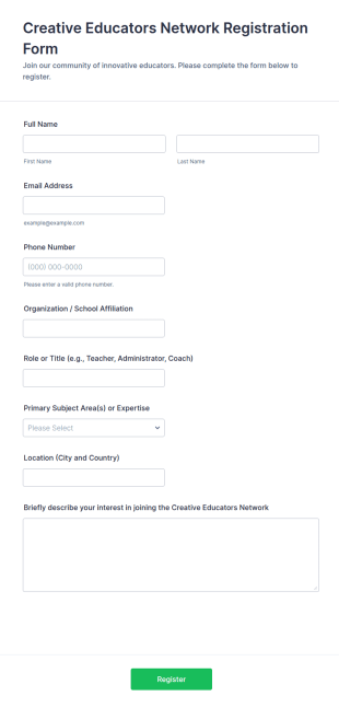 Creative Educators Network Registration Form Template
