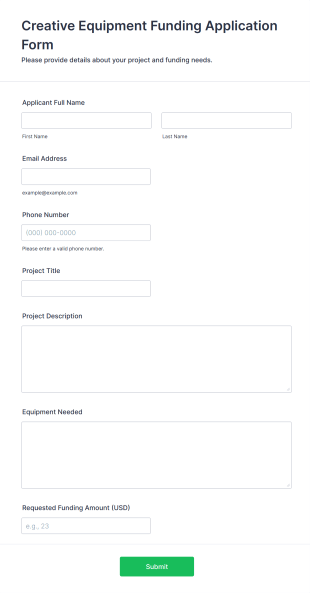 Creative Equipment Funding Application Form Template