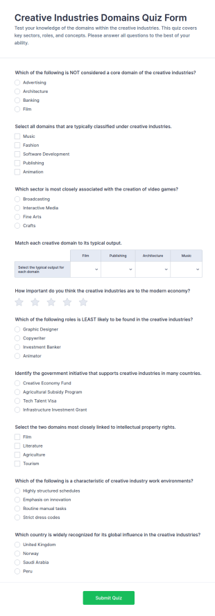 Creative Industries Domains Quiz Form Template