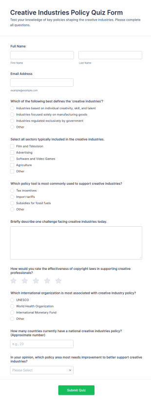 Creative Industries Policy Quiz Form Template