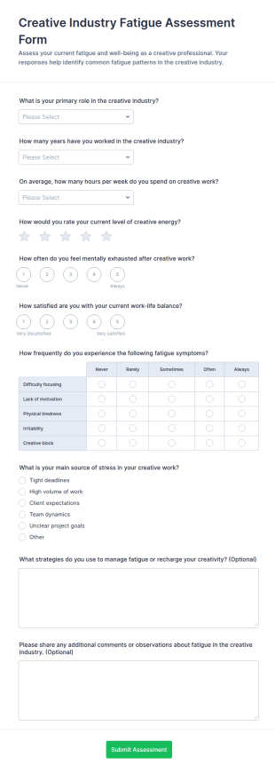 Creative Industry Fatigue Assessment Form Template