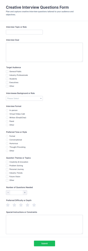 Creative Interview Questions Form Template