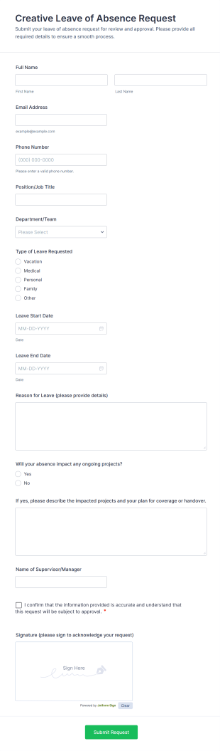 Creative Leave Of Absence Request Form Template