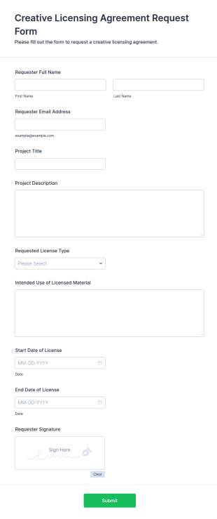 Creative Licensing Agreement Request Form Template