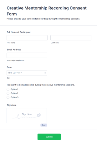 Creative Mentorship Recording Consent Form Template