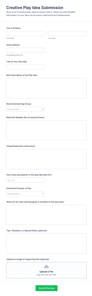 Creative Play Idea Submission Form Template