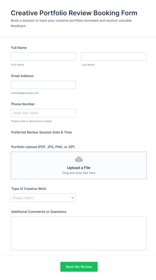 Creative Portfolio Review Booking Form Template