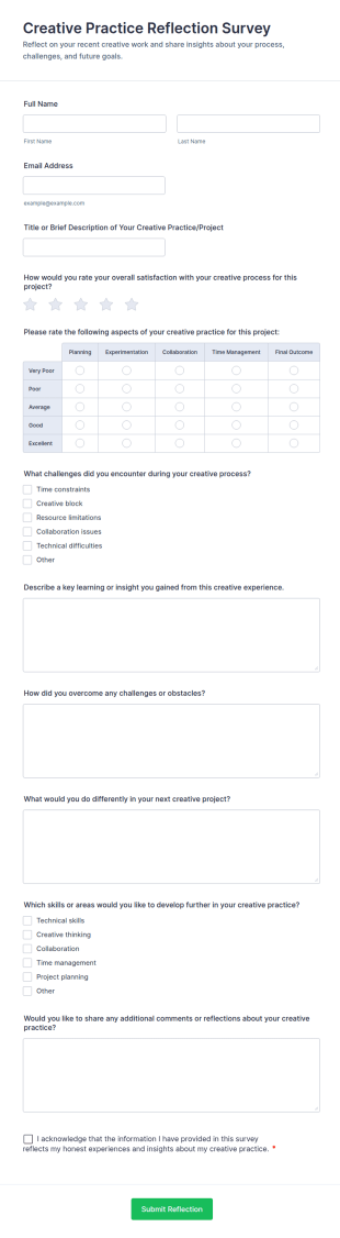 Creative Practice Reflection Survey Form Template