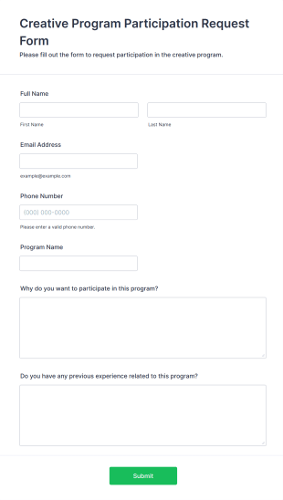 Creative Program Participation Request Form Form Template
