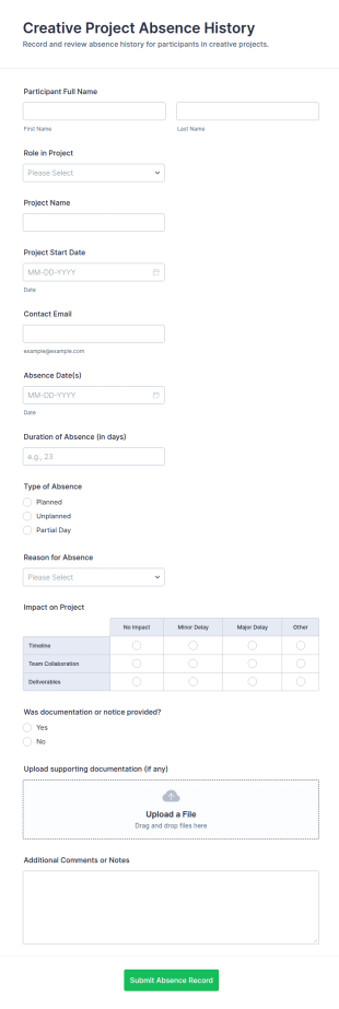 Creative Project Absence History Form Template
