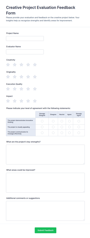 Creative Project Evaluation Feedback Form Template