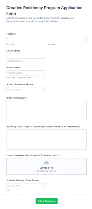 Creative Residency Program Application Form Template