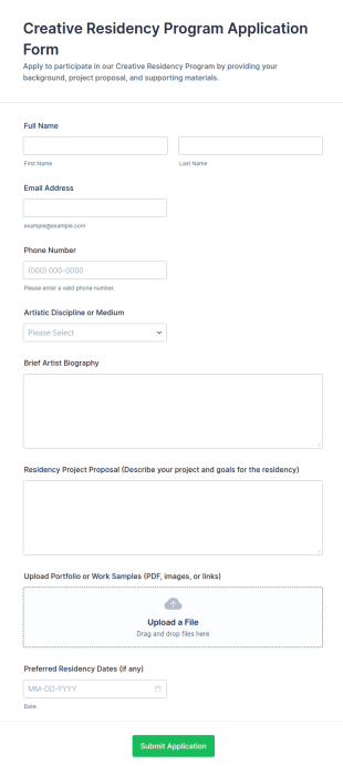 Creative Residency Program Application Form Template
