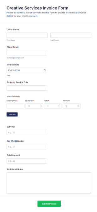 Creative Services Invoice Form Template