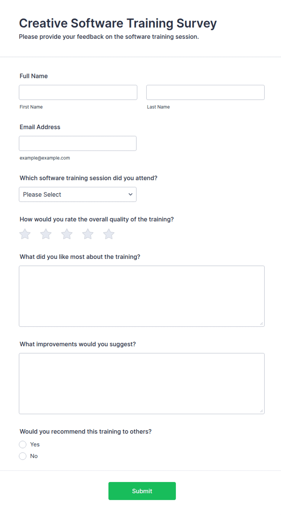 Software Survey Examples Creative Software Training Survey Form Template | Jotform