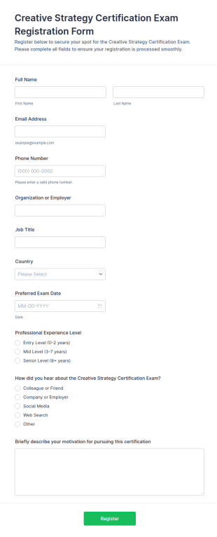 Creative Strategy Certification Exam Registration Form Template