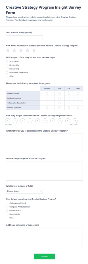 Creative Strategy Program Insight Survey Form Template