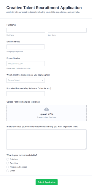 Creative Talent Recruitment Application Form Template