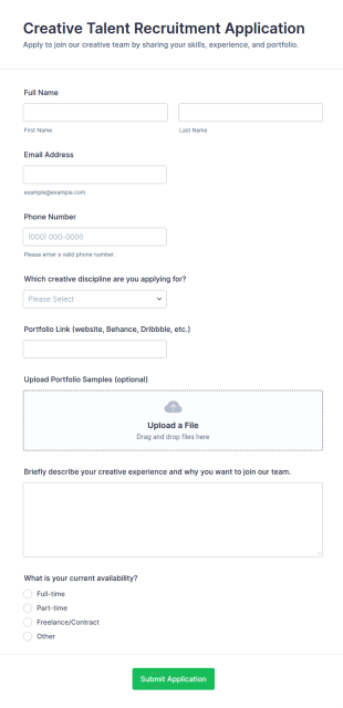 Creative Talent Recruitment Application Form Template