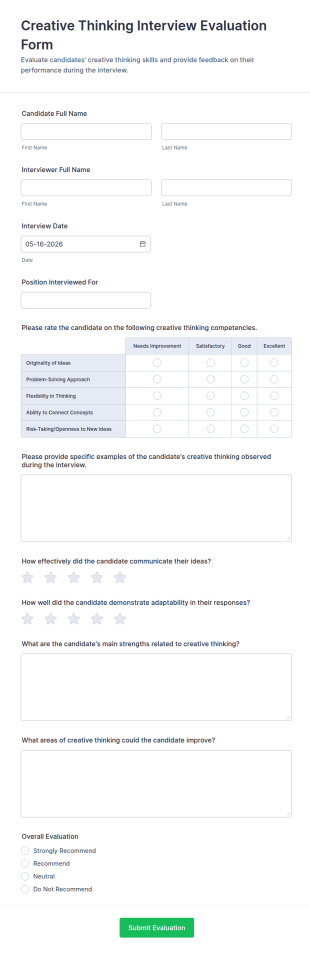 Creative Thinking Interview Evaluation Form Template