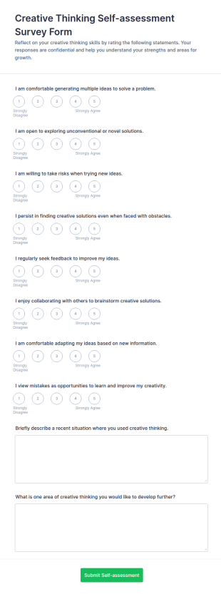 Creative Thinking Self Assessment Survey Form Template