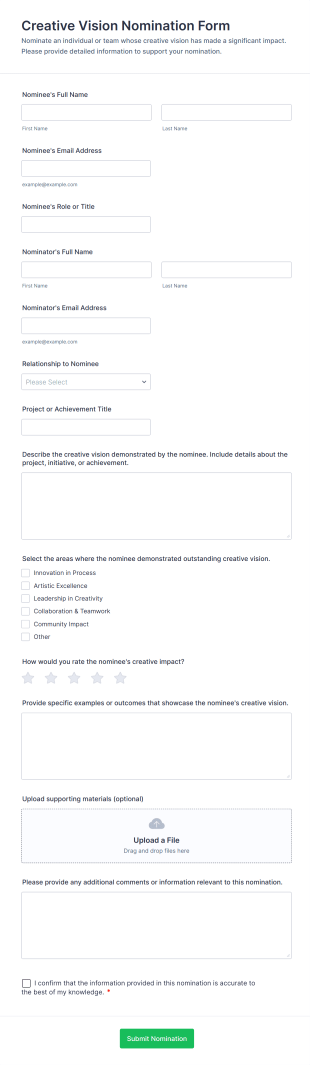 Creative Vision Nomination Form Template