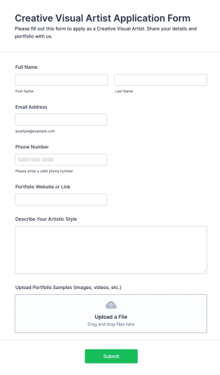 Creative Visual Artist Application Form Template