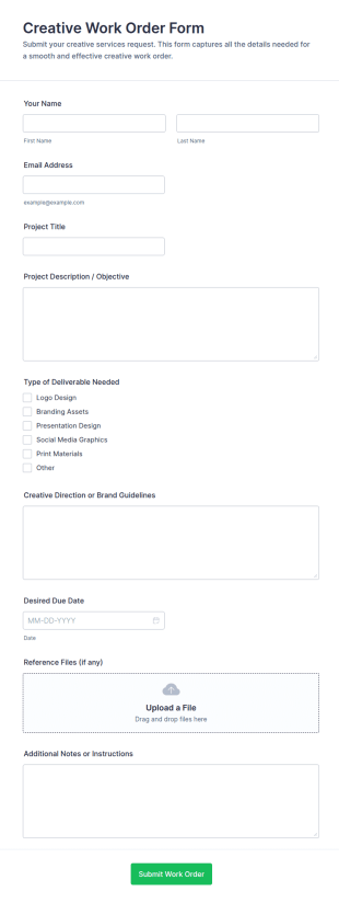 Creative Work Order Form Template