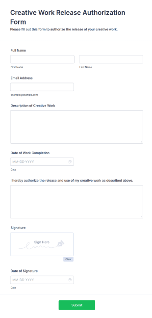 Creative Work Release Authorization Form Template