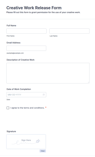 Creative Work Release Form Template