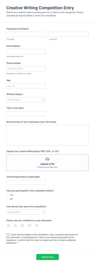 Creative Writing Competition Entry Form Template