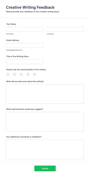 Creative Writing Feedback Form Template