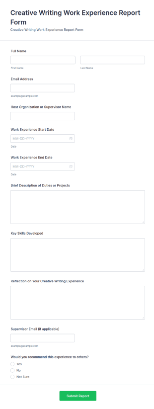 Creative Writing Work Experience Report Form Template