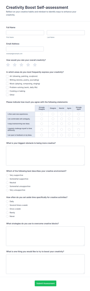 Creativity Boost Self Assessment Form Template