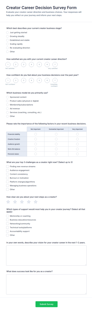 Creator Career Decision Survey Form Template