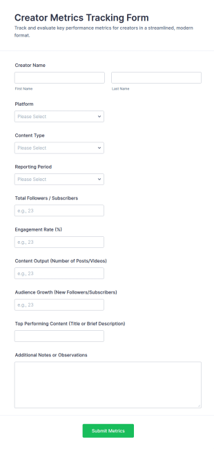 Creator Metrics Tracking Form Template
