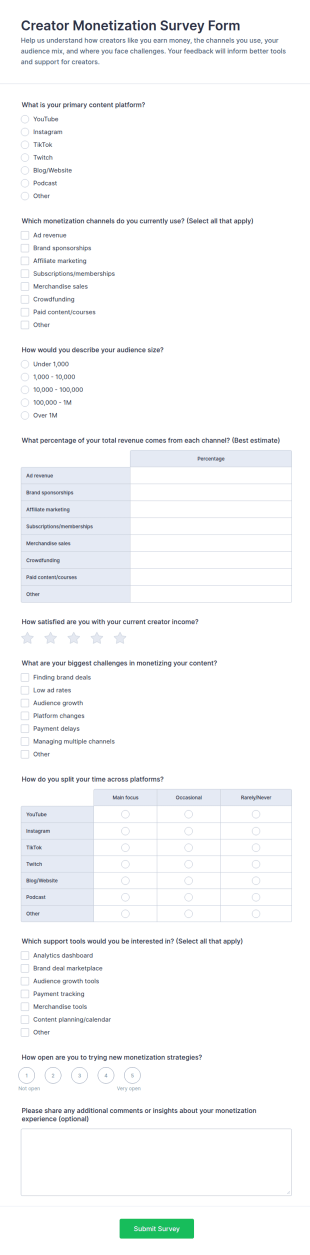 Creator Monetization Survey Form Template