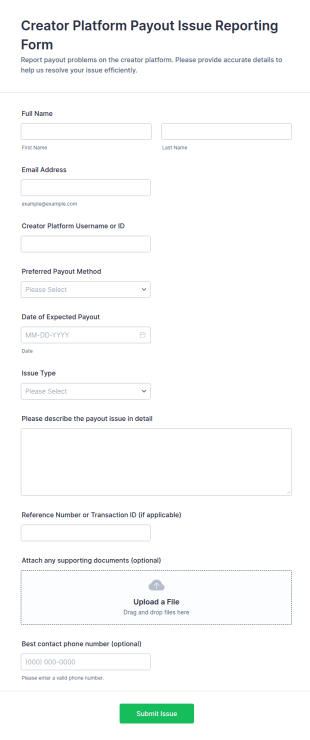 Creator Platform Payout Issue Reporting Form Template