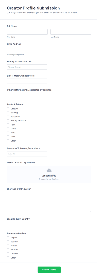 Creator Profile Submission Form Template