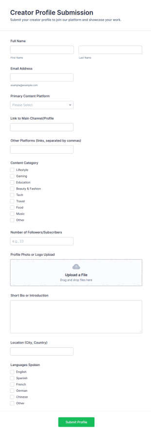 Creator Profile Submission Form Template