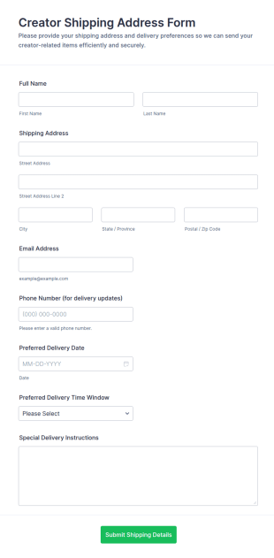 Creator Shipping Address Form Template