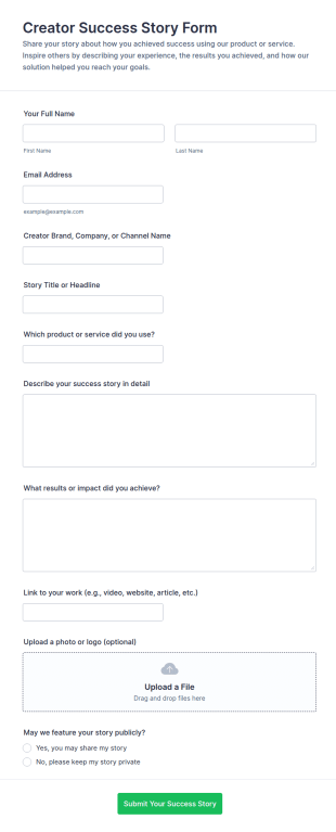 Creator Success Story Form Template